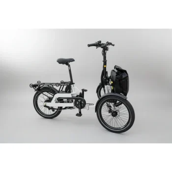 Folding Trike 3.0 triciclo pieghevole elettrico con telaio in alluminio, ruote da 20 pollici e portapacchi posteriore, vista laterale