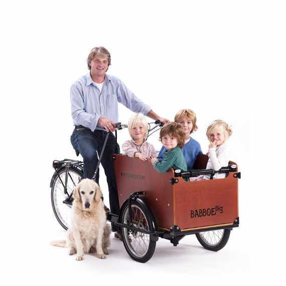 Cargobike Babboe Big con bambini e cane